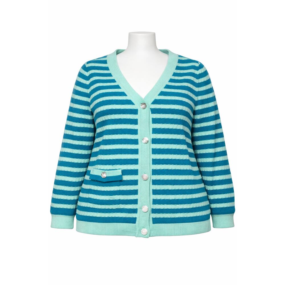 NWOT Isaac Mizrahi Live! Striped Button-Front Cardigan Sweater‎ [L]